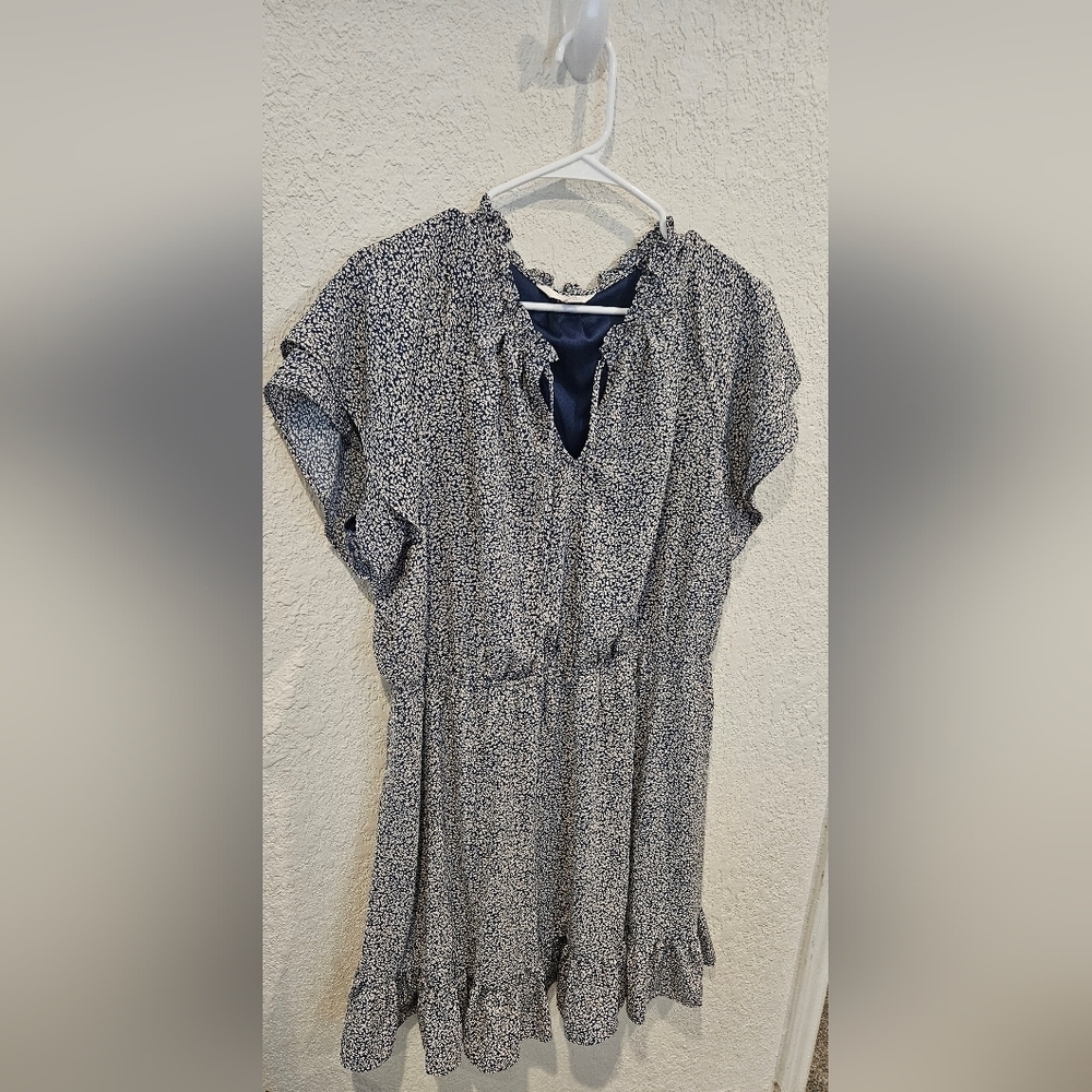 Lauren Conrad Knee Length Navy Blue Flowy Floral Dress Xl